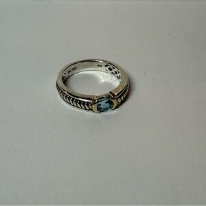 Vintage cable -style 925 Silver Ring with 14k gold and blue gemstone size 8 1/4